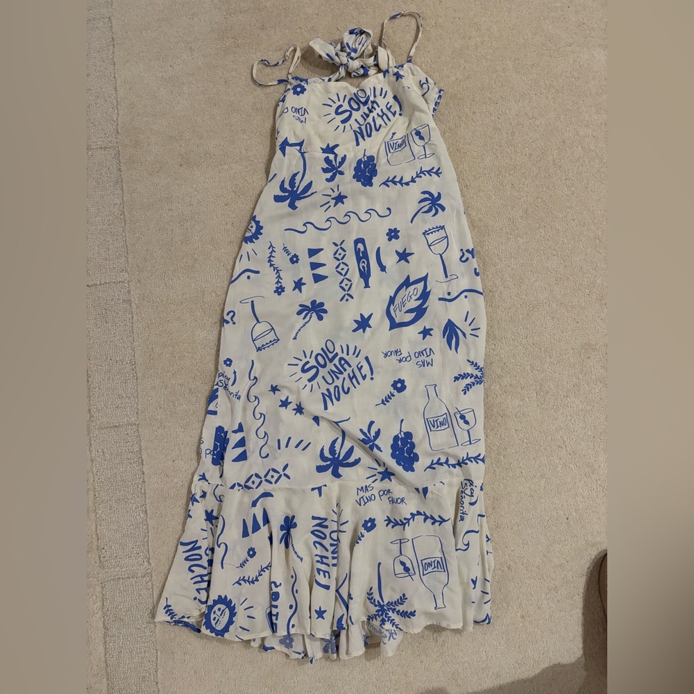 Blue and White Graphic Maxi Dress
